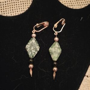 Green and Silver Dangle Earrings